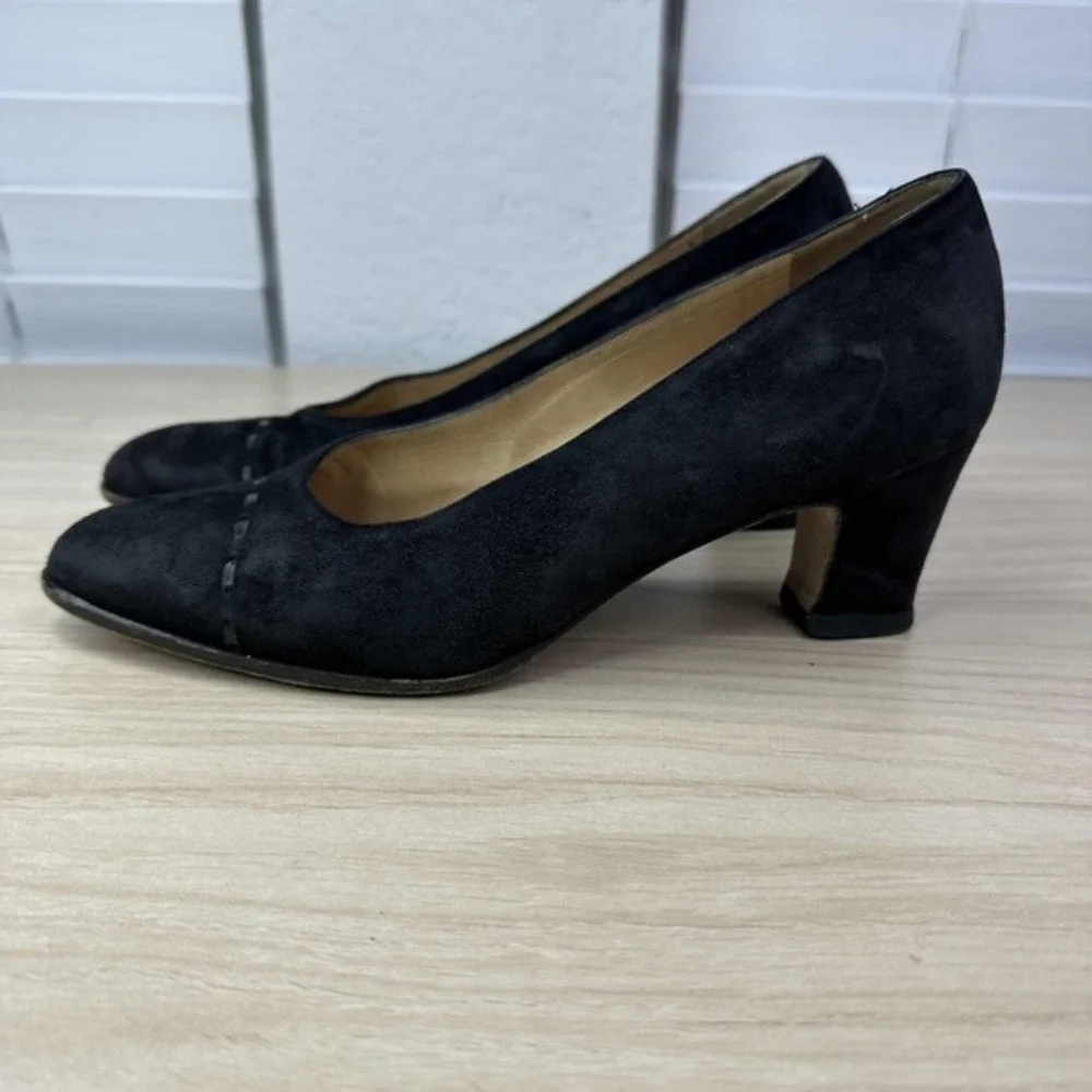 Gucci Shoes Women Size 5.5 Black Suede Vintage Slip On Dressy Office Chunky Heel